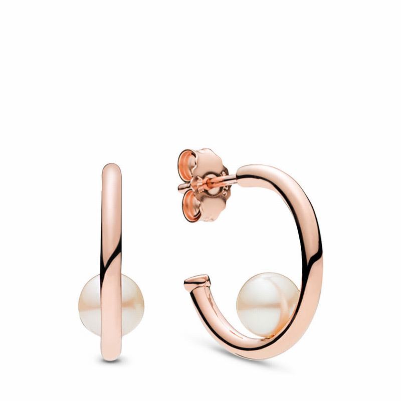 Pandora Rose™ Contemporary Pearls Hoop Earrings Online NZ (671329-CDM)